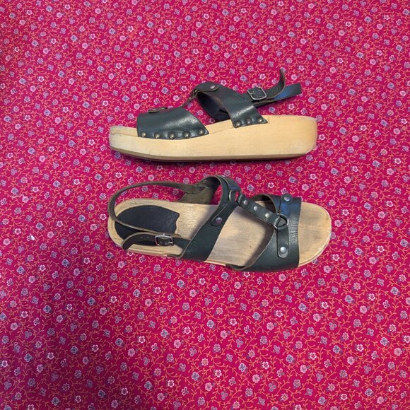 Swedish Hasbeens Wooden Platform Studded Sandal Scandi Girl Strappy Clog Boho - Picture 12 of 12